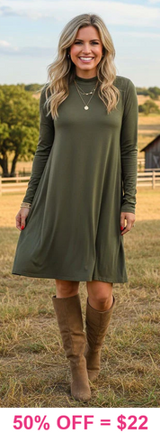 Olive long sleeve tunic dress