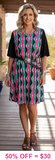 Turquoise & Pink tribal flutter dress black bell sleeves