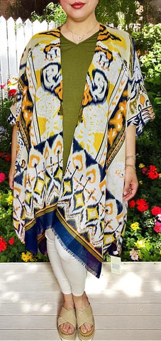 Blue, yellow, orange design shawl