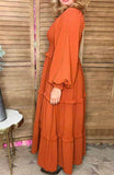 Rust Orange smocked tiered Dress