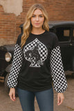 Bronc rider, spades, Checkered long sleeve top