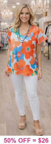 Flower print chiffon top with lining