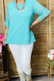 L, XL, 2X, 3X : Turquoise Lace Bell Sleeve Blouse