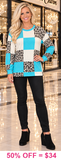 Turquoise, Leopard, Checkered long sleeve top
