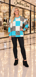 Turquoise, Leopard, Checkered long sleeve top