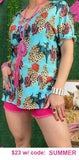 Turquoise Bronc, Cactus, Leopard short sleeve top