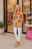 Blue Top With Orange Floral Print