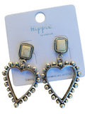 Silver studded heart outline earrings with cream stone