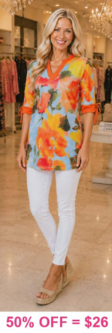 Blue Top With Orange Floral Print
