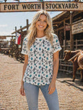 Western print top with cactus, horseshoes & Turquoise conchos