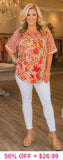 S,M,L,XL, 2X Orange Floral & leopard print top