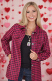 XL,2X,3X : Pink houndstooth shacket coat