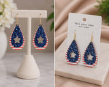 Stripes & Blue glitter star cutout tear drop earrings