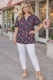 Black, Pink, Lime, Floral Bubble Sleeve Top