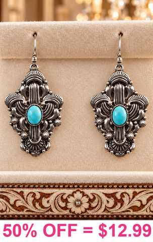 Silver cactus earrings with turquoise stone