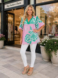 Pink & Green floral blouse