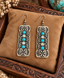 Silver rectangle earrings with bling & turqiose stones