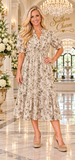 Cream & Olive floral ruffle midi dress