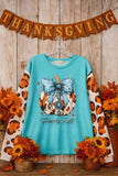 Howdy Fall Turquoise Top w/ pumpkin & leopard sleeves