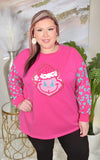 Pink Christmas sweatshirt turquoise leopard sleeves