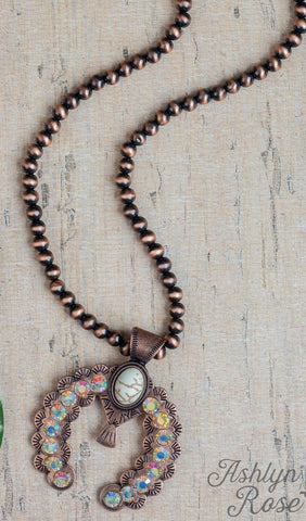 Copper Navajo Pearl Beaded Necklace with Bling Squash pendant