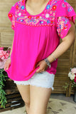 S, M, L, XL, (2X/3X) Pink light weight top with Embroidery