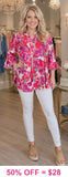 Pink & Purple Floral Flutter tunic top