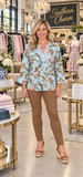 Light Blue, Floral, V-neck top