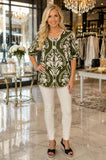 NEW Olive damask button up top