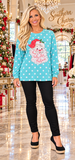 Turquoise Polka Dot Santa top