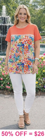 Orange short sleeve floral top