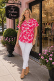 Pink & White top with flutter cap sleeves