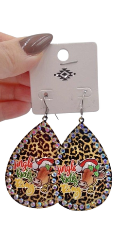 Jingle Bell Cow Leopard teardrop earrings