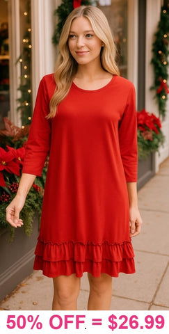 Red Rluffle Trim Tunic