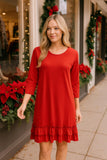 Red ruffle trim tunic