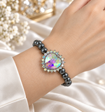 Bling Heart, Silver Navajo pearl, stretch bracelet