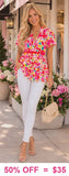 S, M, 3X Floral Baby Doll Top With Rick Rack Detail Trim