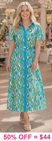 Green Printed belted dress