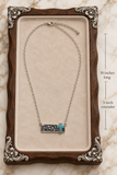 Turquoise cross tooled silver bar pendant necklace