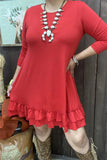 Red Rluffle Trim Tunic