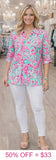 Pink & Mint paisley roll tab sleeve top