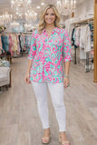 Pink & Mint paisley roll tab sleeve top