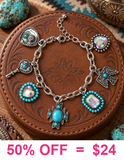 Silver, Turquoise, Bling Western charm bracelet
