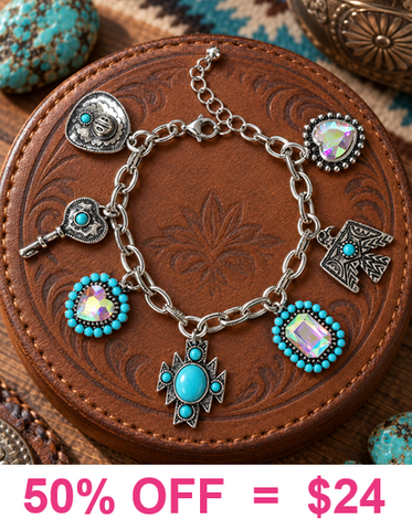 Silver, Turquoise, Bling Western charm bracelet