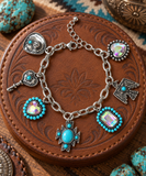 Silver, Turquoise, Bling Western charm bracelet