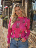 Pink Cowgirl boot & Bows mesh top