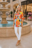 Blue Top With Orange Floral Print