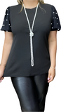 2X, 3X Black Top with pearl bubble sleeve