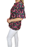 Black Floral Blouse Bubble Sleeves