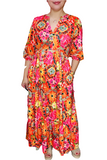 3X. Orange Floral Print Maxi Dress